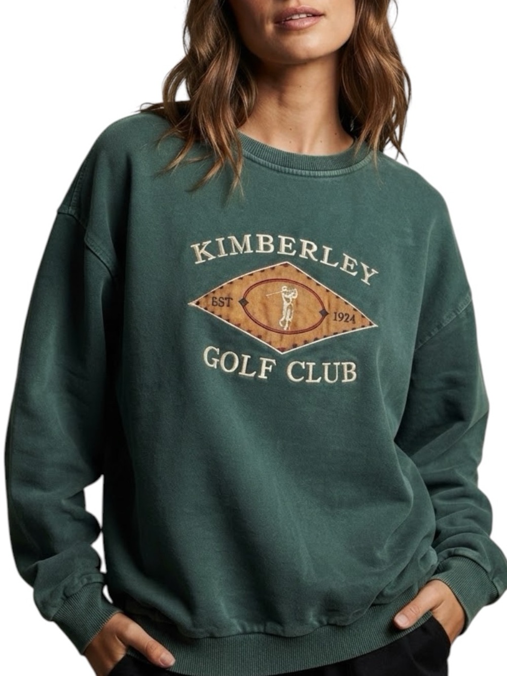 SECOND SKIN Vintage Kimberley Golf Club Embroidered Crewneck Sweatshirt Green M